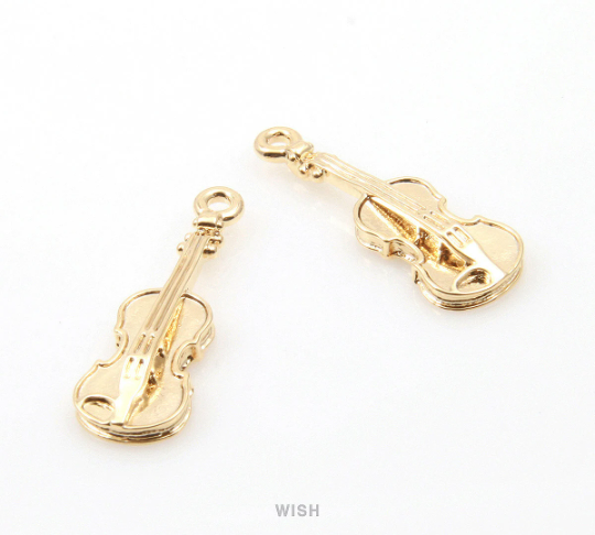 Violin Pendants in Gold, Musical Instrument Charms / MG-325-P