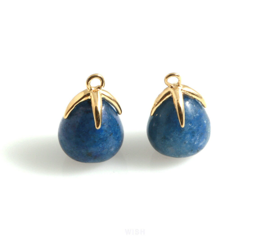 Blue Aventurine Teardrop Gemstone Charm in Gold, Blue Aventurine Gemstone Pendant / SBAG-105-P