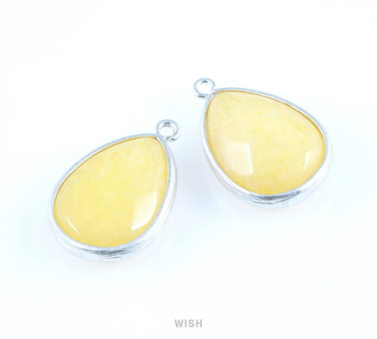 Jonquil Synthetic Stone Charms in Matte Rhodium, Framed Teardrop Pendant / SJQMRH-010-P