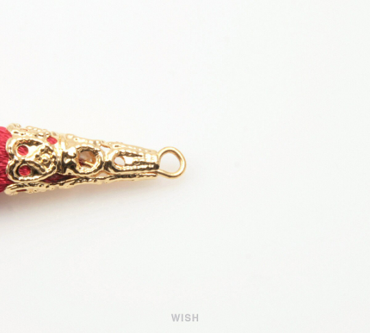 Beige Thread Tassel with Cone Cap in Gold / TBEG-004-T