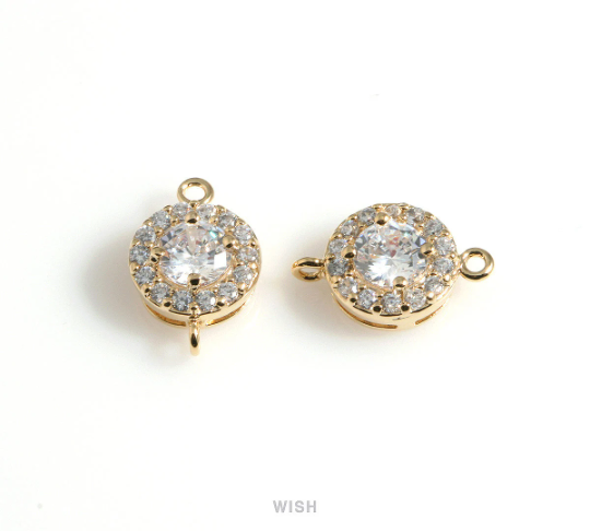 Round Cubic Zirconia Connector in Gold, Round CZ Charm / CG-087-P