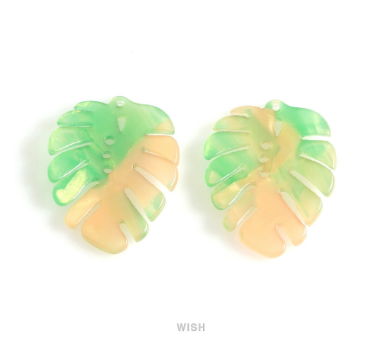 Green and Yellow Monstera Leaf Pendant, Monstera Leaf Charm / PGY-110-P