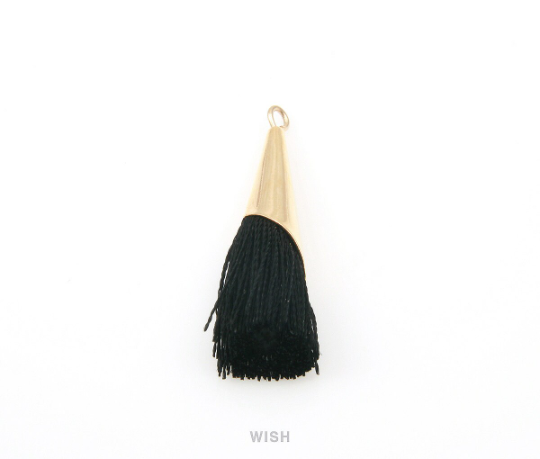 Black Thread Tassel with Cone Cap in Gold / TBKG-005-T