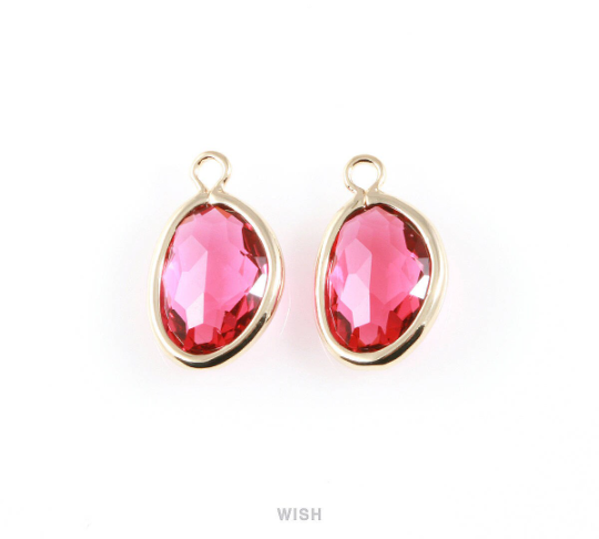 Ruby Pear Glass Charm in Gold, Glass Framed Pendant / GRBG-040-P