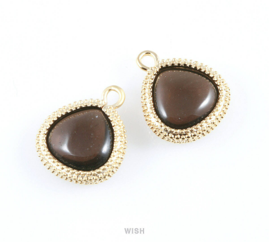 Smoky Quartz Triangle Synthetic Stone Charms in Matte Gold, Framed Triangle Gems / SSQMG-026-P
