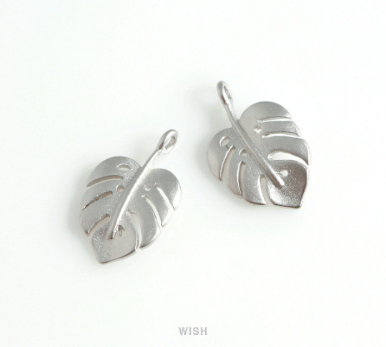 Monstera Leaf Pendants in Matte Rhodium, Monstera Leaf Charm / MMRH-435-P