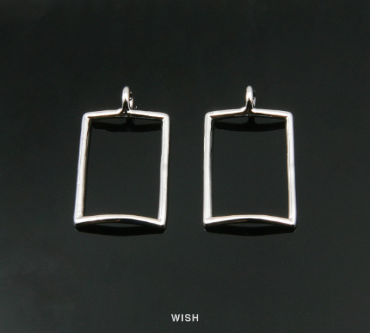 Rectangle Outline Pendants in Rhodium, Rectangle Charm / MRH-016-P