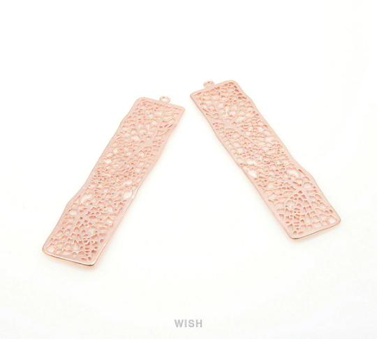Mesh Bar Pendants in Matte Rose Gold, Rectangle Net Charms /MMRG-054-P (Large)