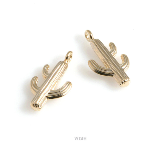 Cactus Pendants in Matte Gold, Solid Cactus Charm / MMG-532-P