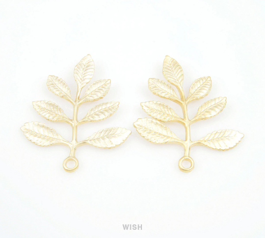 Seven Leaves Branch Connectors in Matte Gold, Branch Charms / MMG-089-C