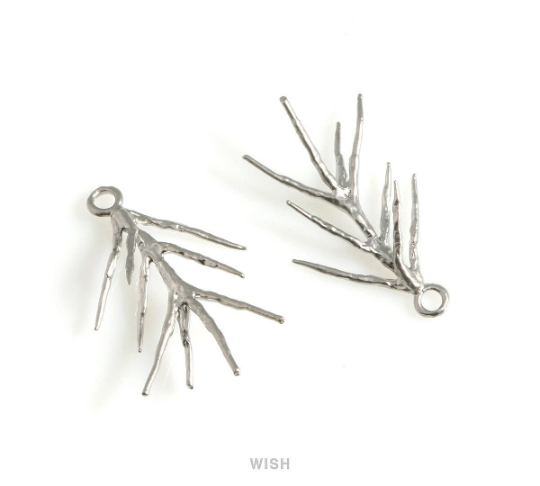 Pine Tree Pendants in Matt Rhodium, Pine Tree Charms /MMRH-576-P