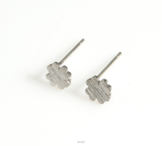 Clover Stud Earrings in Matte Rhodium, Four leaf Clover Earrings / MMRH-622-E