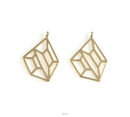 Geometric Pentagon Charm in Gold, Open Pentagon Necklace Pendants /MG-629-P