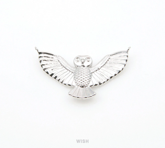 Owl Pendant in Rhodium, Gold Owl Charm / MRH-283-P