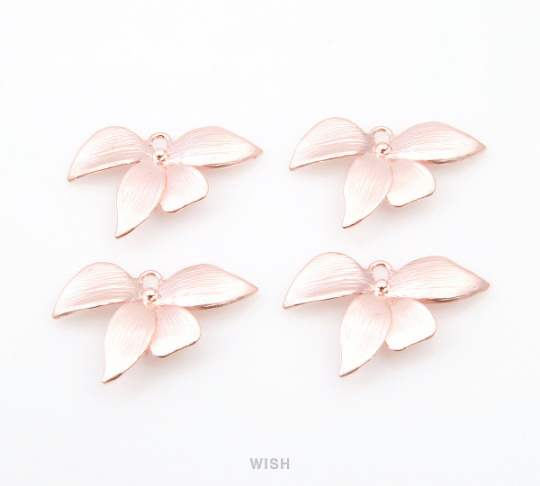 Orchid Flower Connectors in Matte Rose Gold, Floral Charms / MMRG-030-C