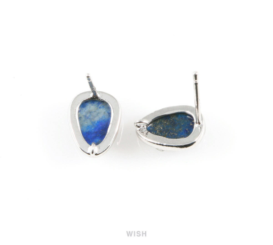 Lapis Lazuli Teardrop Stone Stud Earrings in Rhodium, Gemstone Stud Earrings / SLLRH-068-E