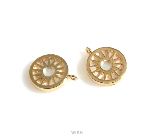 Mother of Pearl Circle Charm in Gold, Circle Pearl Pendant / SPLG-711-P