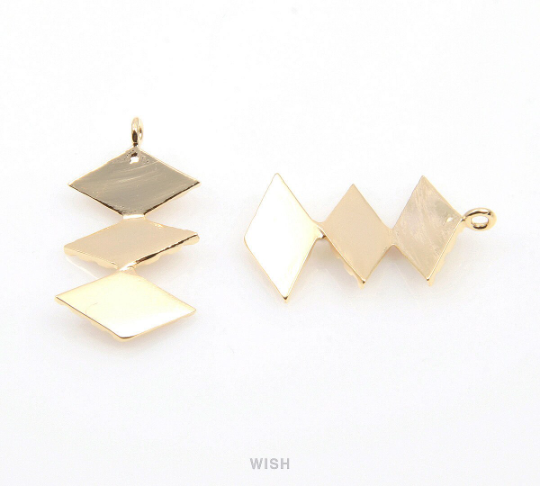 Triple Textured Rhombus Pendant in Gold, Triple Rhombus Charm / MG-343-P