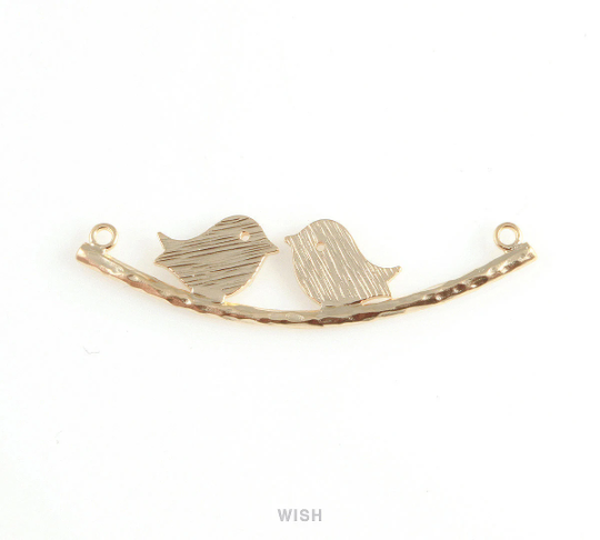 Birds on Branch Pendant in Matte Gold, Birds on Twig Charm / MMG-207-P