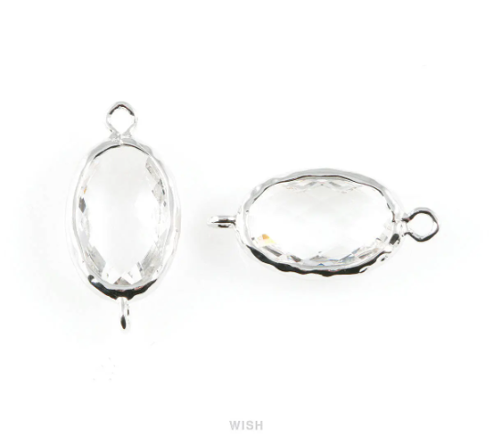 Clear Oval Hammered Connector in Rhodium, Framed Oval Connector / GCLRH-038-C