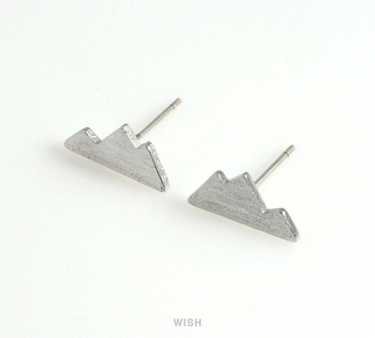 Mountain Stud Earrings in Matte Rhodium, 3 Peak Mountain Ear Studs / MMRH-489-E
