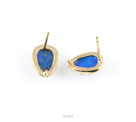 Lapis Lazuli Teardrop Stone Earrings in Gold, Gemstone Framed Ear Post /SLLG-068-E