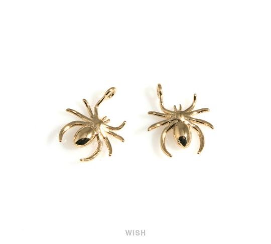 Solid Spider Pendants in Gold, Spider Charms / MG-695-P
