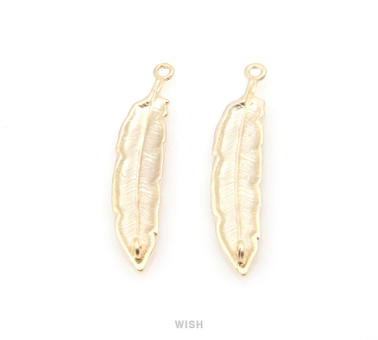 Feather Pendant in Matte Gold, Textured Feather Charm / MMG-232-P