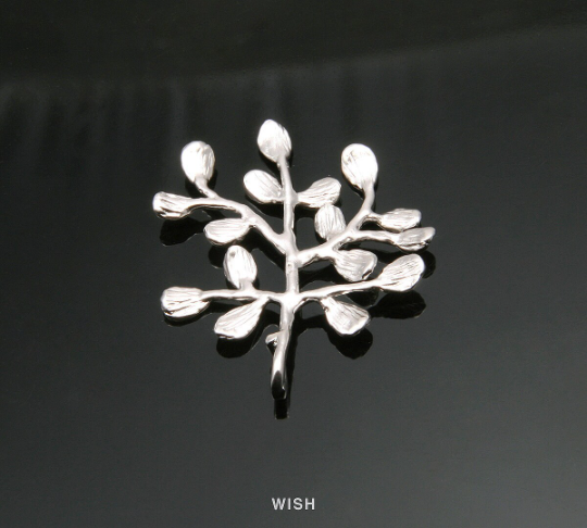Leaves and Branch Pendant in Matte Rhodium, Tree Charm / MMRH-258-P