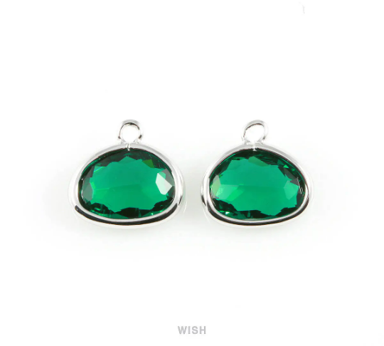 Emerald Oval Glass Charm in Gold, Glass Framed Pendant /GEMG-039-P