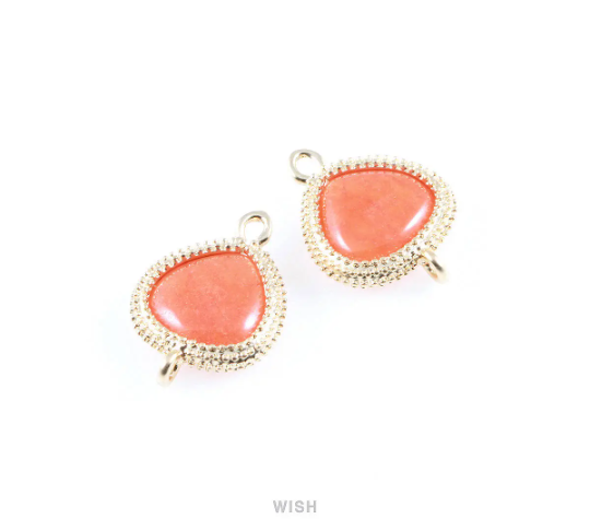 Orange Triangle Gemstone Charms in Matte Gold, Framed Triangle Gemstone Connectors / SAMMG-027-C