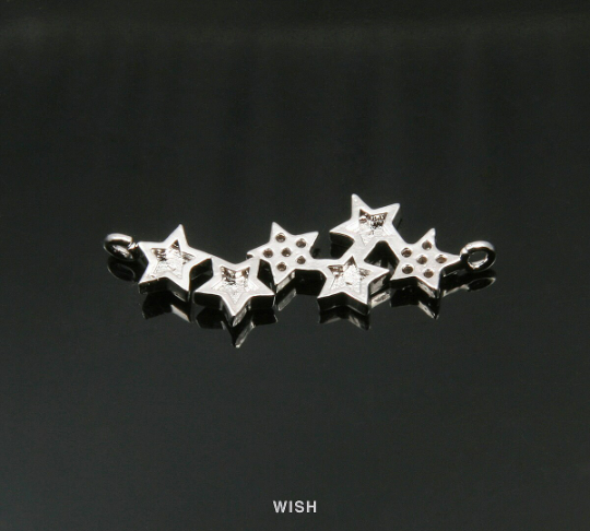 Six Stars Bar with CZ in Rhodium, 6 Stars Necklace Charm /CRH-072-P