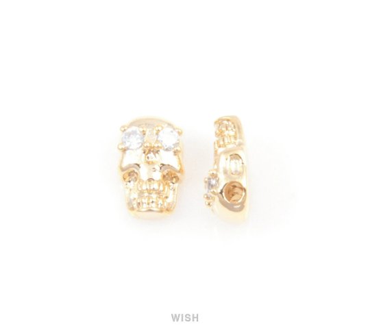 2 pcs 2 Round Cubic Eyes in Gold Skull, Round Shape Cubic Zirconia /CG-017-P