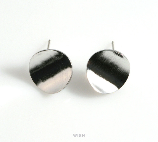 Concave Disc Stud Earrings in Rhodium, Concave Disc Ear Studs / MRH-598-E