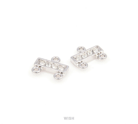 4 pcs 3 Loops Bar Cubic Zirconia Connectors in Rhodium, Cubic Zirconia Charms /CRH-030-C