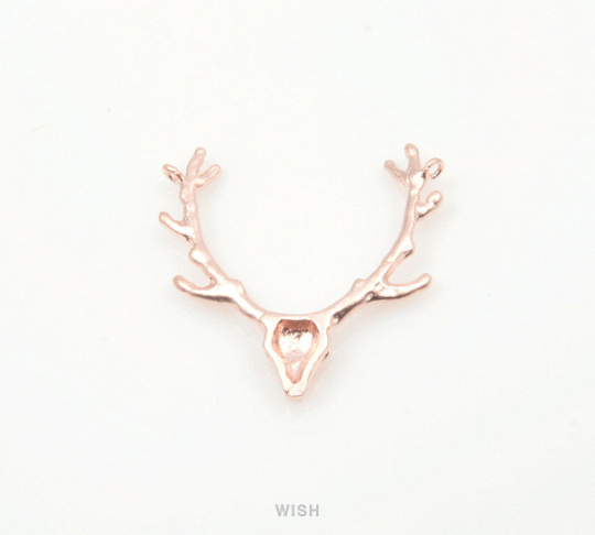 Reindeer Antler Pendants in Matte Rose Gold, Antler Charm / MMRG-178-P