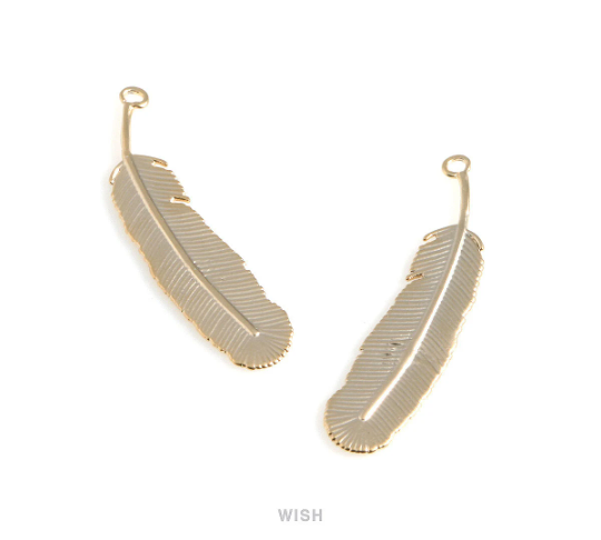 Feather Pendants in Matte Gold, Feather Charm / MMG-525-P