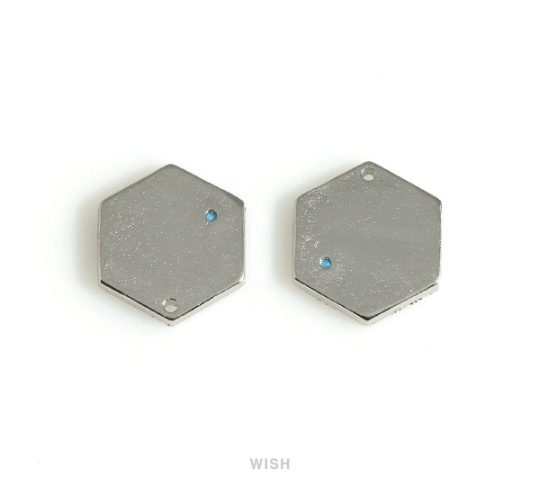 Hexagon Charm with a Turquoise in Matte Rhodium, Hexagon Pendant / MMRH-670-P