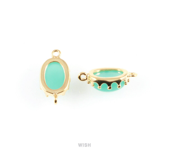 Mint Oval Glass Connectors in Gold, Framed Glass Gem / GMTG-020-P