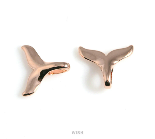 Large Whale Tail Pendant in Rose Gold, Mermaid Tail Charm /MRG-548-P