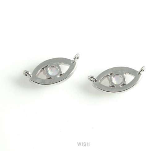 Opal Evil Eye Pendants in Rhodium, Silver Evil Eye Charm / MRH-444-P