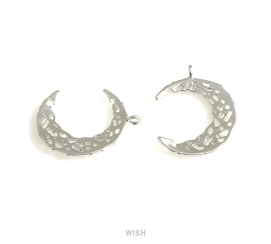Mesh Crescent Pendants in Matte Rhodium, Large Crescent Charms / MMRH-704-P