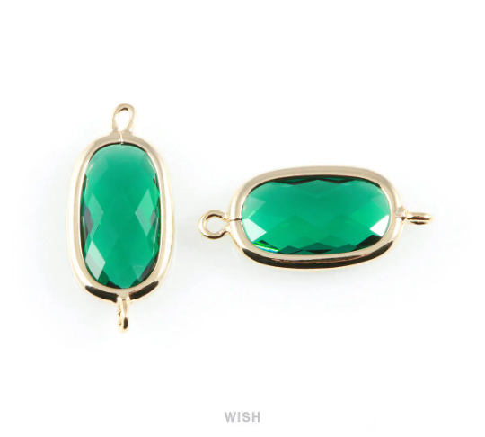 Emerald Oval Glass Connector in Gold, Framed Oval Connector / GEMG-035-C
