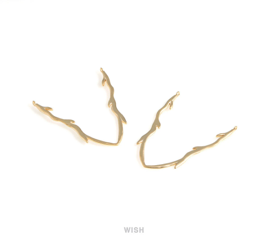 Chevron Antler Pendants in Matte Gold, Large Antler Charms / MMG-706-P