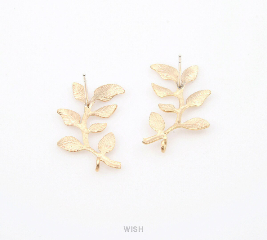 Leaves and Branch Stud Earrings in Matte Gold, Branch Ear Studs / MMG-260-E