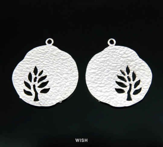 Oak Tree in Pear Pendants in Matte Rhodium, Oak in Pear Charms / MMRH-136-P (Large)