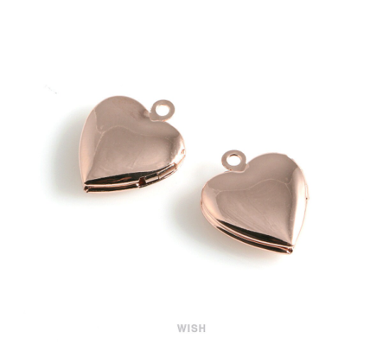 Heart Rose Gold Locket, Heart Locket Charm / MRG-476-P