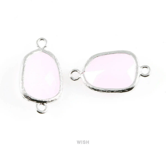 Rose Quartz Pentagon Glass Connector in Rhodium, Framed Pentagon Connector /GRQRH-025-C