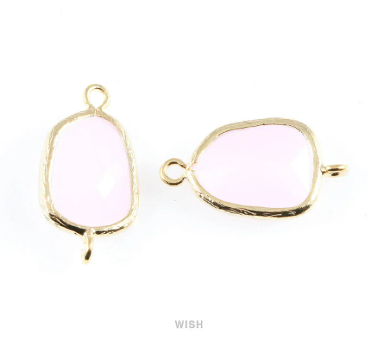 Rose Quartz Pentagon Glass Connector in Gold, Framed Pentagon Connector / GRQG-025-C