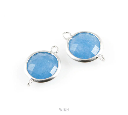 Montana Blue Faceted Stone Charms in Matte Rhodium, Framed Round Connectors / SMBMRH-028-C